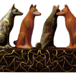 Alba Corrado, 2003. HECATE'S HOUNDS - 8" x 14" x 4" - Terra Sigillata & Acrylic over earthenware Hecate's Hounds sculpture