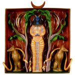 Alba Corrado HECATE/Shrine 2 - 13.5" x" 14" x 2.5" - Terra Sigillata over earthenware, acrylic, ink, beads & metal leaf Hecate earthenware sculpture