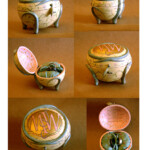 Alba Corrado, 2004 - Commissioned Ring Box - 3" wide - papier mache, epoxy, gold leaf, acrylic, silk Commissioned ring box