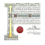 Alba Corrado, 2015, Illuminated Citation – 13″ x 15.5″ – Watercolor, Colored Pencil, Gold Leaf & Wax on Paper – RISD Alumni Relations Office <a href="https://www.albacorrado.com/wp-content/uploads/2017/04/pages_08_full.jpg">Full resolution</a>