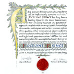 Alba Corrado, 2013, Illuminated Citation – 12″ x 13″ – Ink, Watercolor, Pencil, Gold Leaf & Wax on Paper – RISD Office of Academic Affairs <a href="https://www.albacorrado.com/wp-content/uploads/2017/04/pages_13_full.jpg">Full resolution</a>