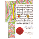 Alba Corrado, 2009, Illuminated Citation – 9.5″ x 13″ – Watercolor, Gold Leaf & Wax Seal on Paper – Board of Trustees, RISD <a href="https://www.albacorrado.com/wp-content/uploads/2017/04/pages_21_full.jpg">Full resolution</a>